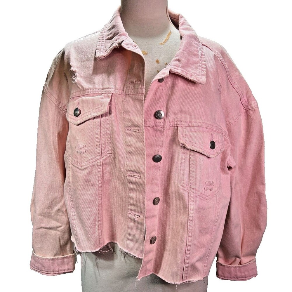 No Boundaries Jean Jacket Size XXL Women's Light Pink Button Down Indie Sleaze